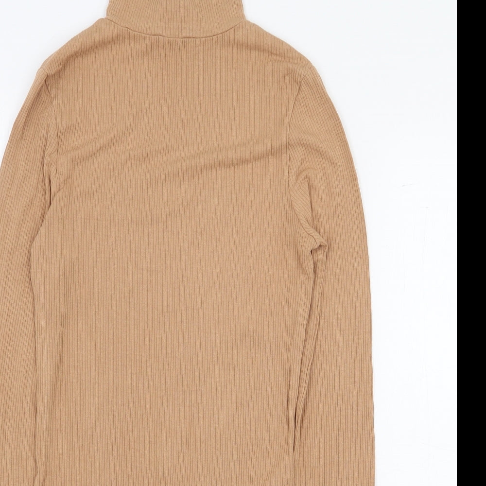 Topshop Womens Beige Viscose Bodysuit One-Piece Size 10 Snap - Ribbed