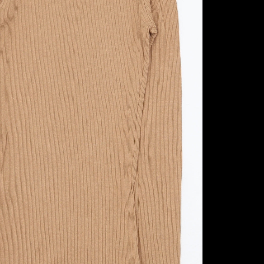 Topshop Womens Beige Viscose Bodysuit One-Piece Size 10 Snap - Ribbed