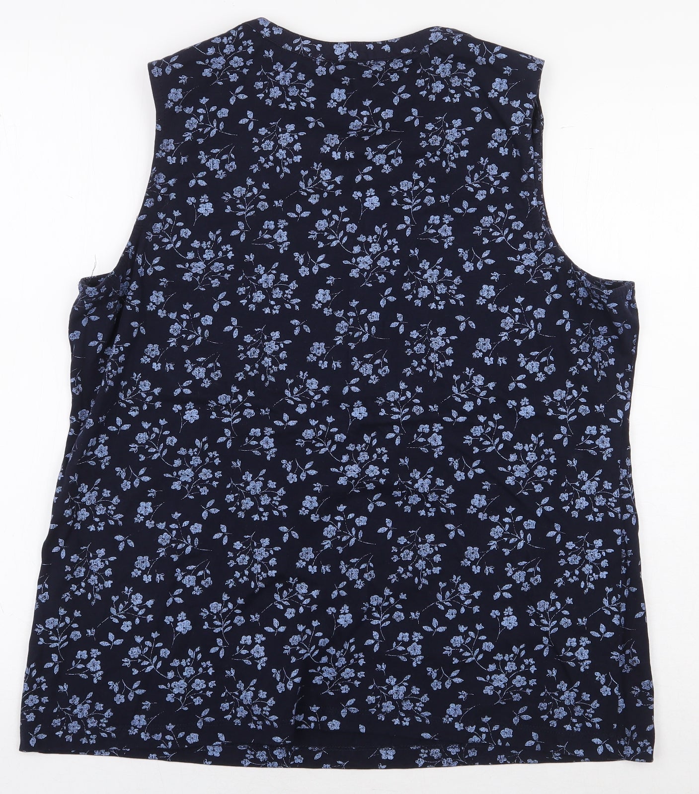 Bonmarché Womens Blue Floral 100% Cotton Basic Tank Size 16 V-Neck