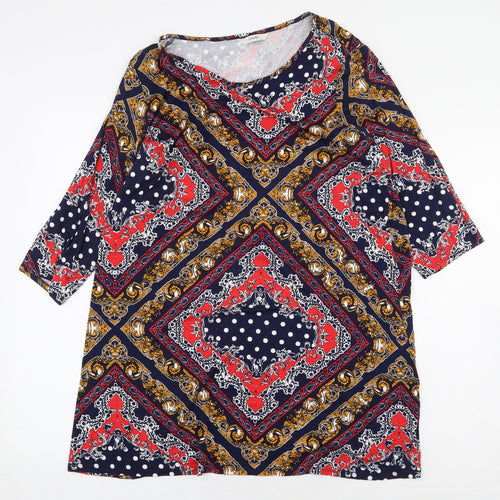 George Womens Multicoloured Geometric Viscose Basic Blouse Size 16 Boat Neck