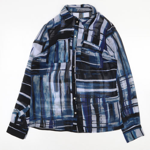 Per Una Womens Blue Geometric Polyester Basic Button-Up Size 8 Collared