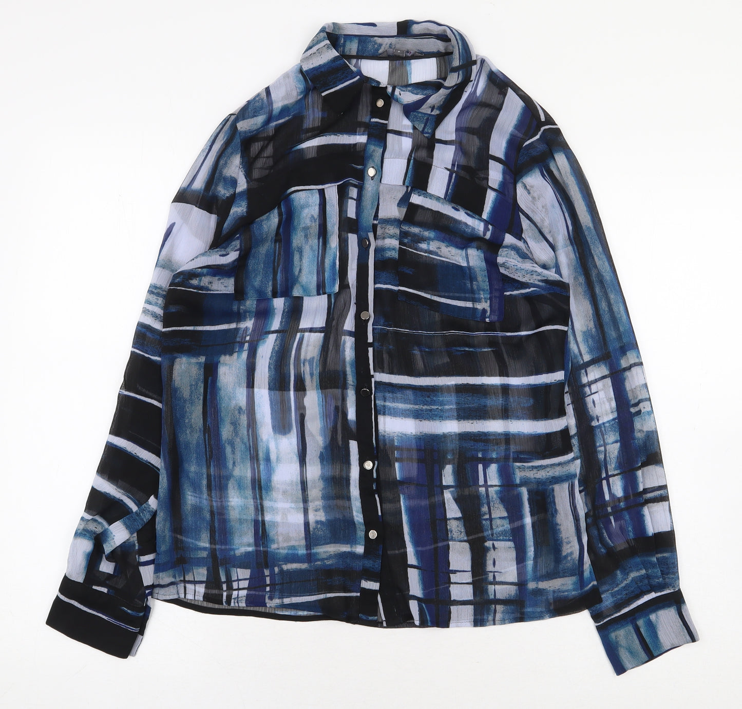 Per Una Womens Blue Geometric Polyester Basic Button-Up Size 8 Collared