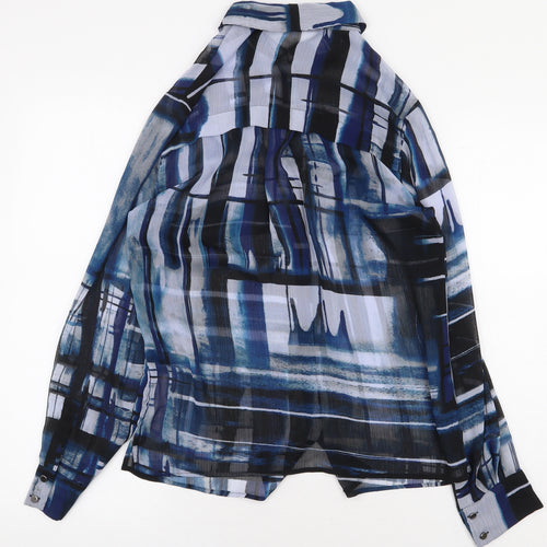 Per Una Womens Blue Geometric Polyester Basic Button-Up Size 8 Collared