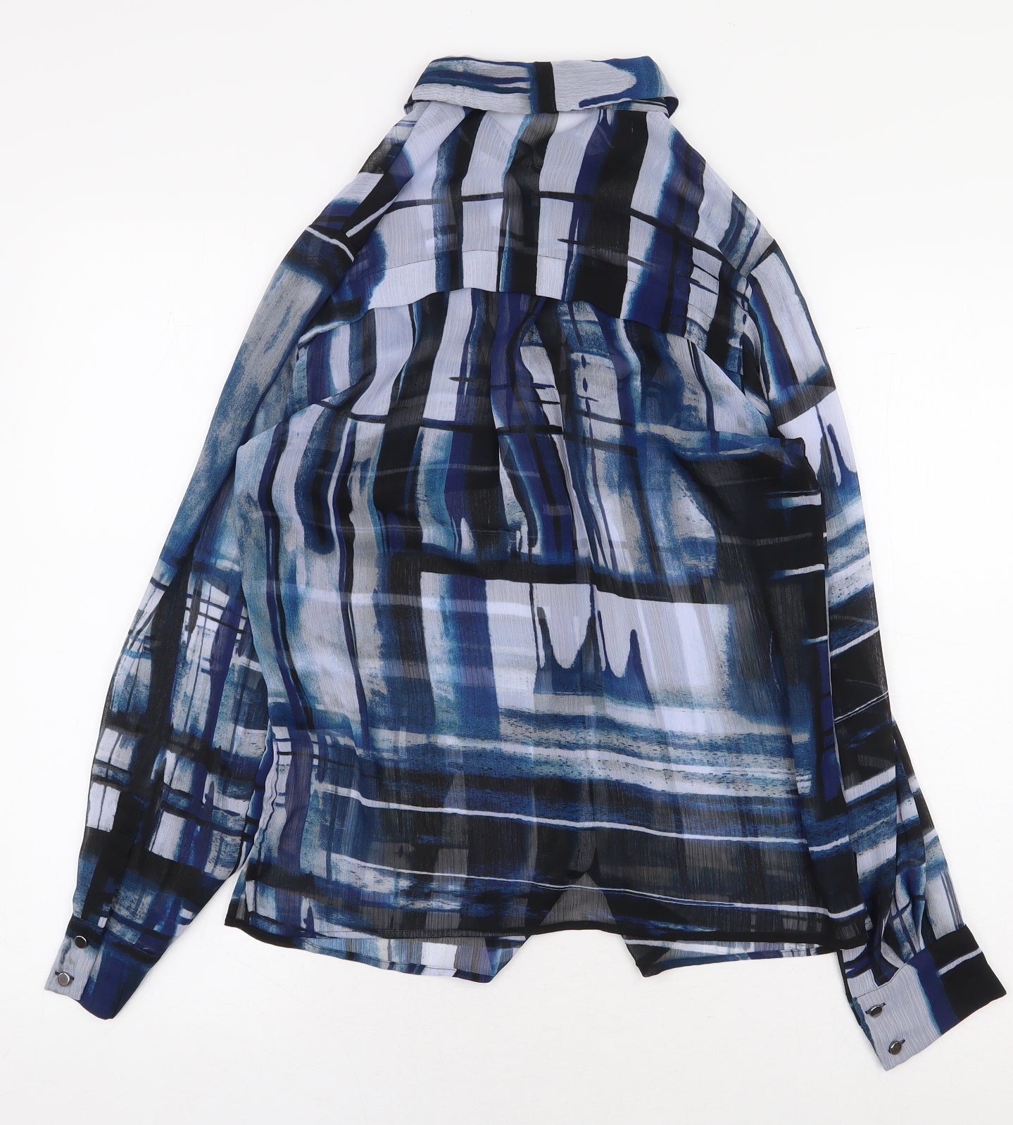 Per Una Womens Blue Geometric Polyester Basic Button-Up Size 8 Collared
