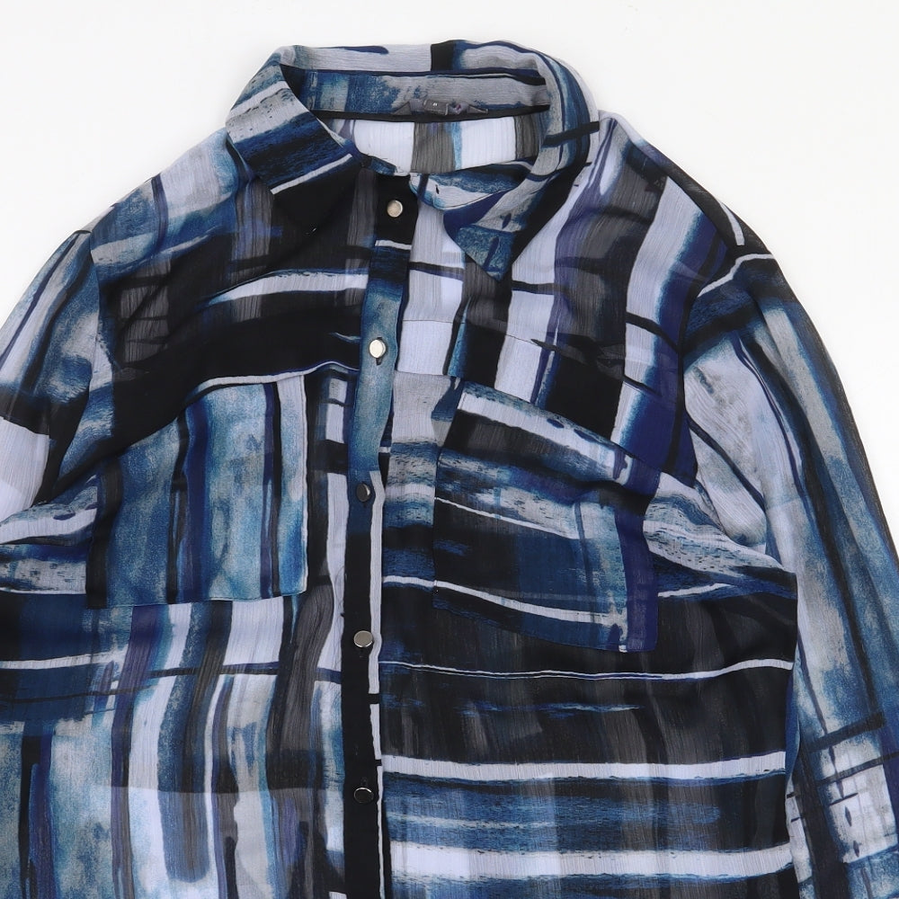 Per Una Womens Blue Geometric Polyester Basic Button-Up Size 8 Collared