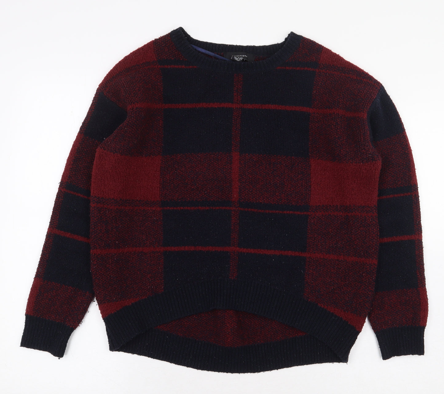 Atmoshpere Womens Red Round Neck Plaid Acrylic Pullover Jumper Size M