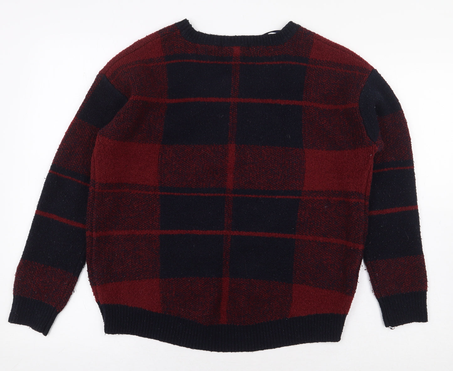 Atmoshpere Womens Red Round Neck Plaid Acrylic Pullover Jumper Size M