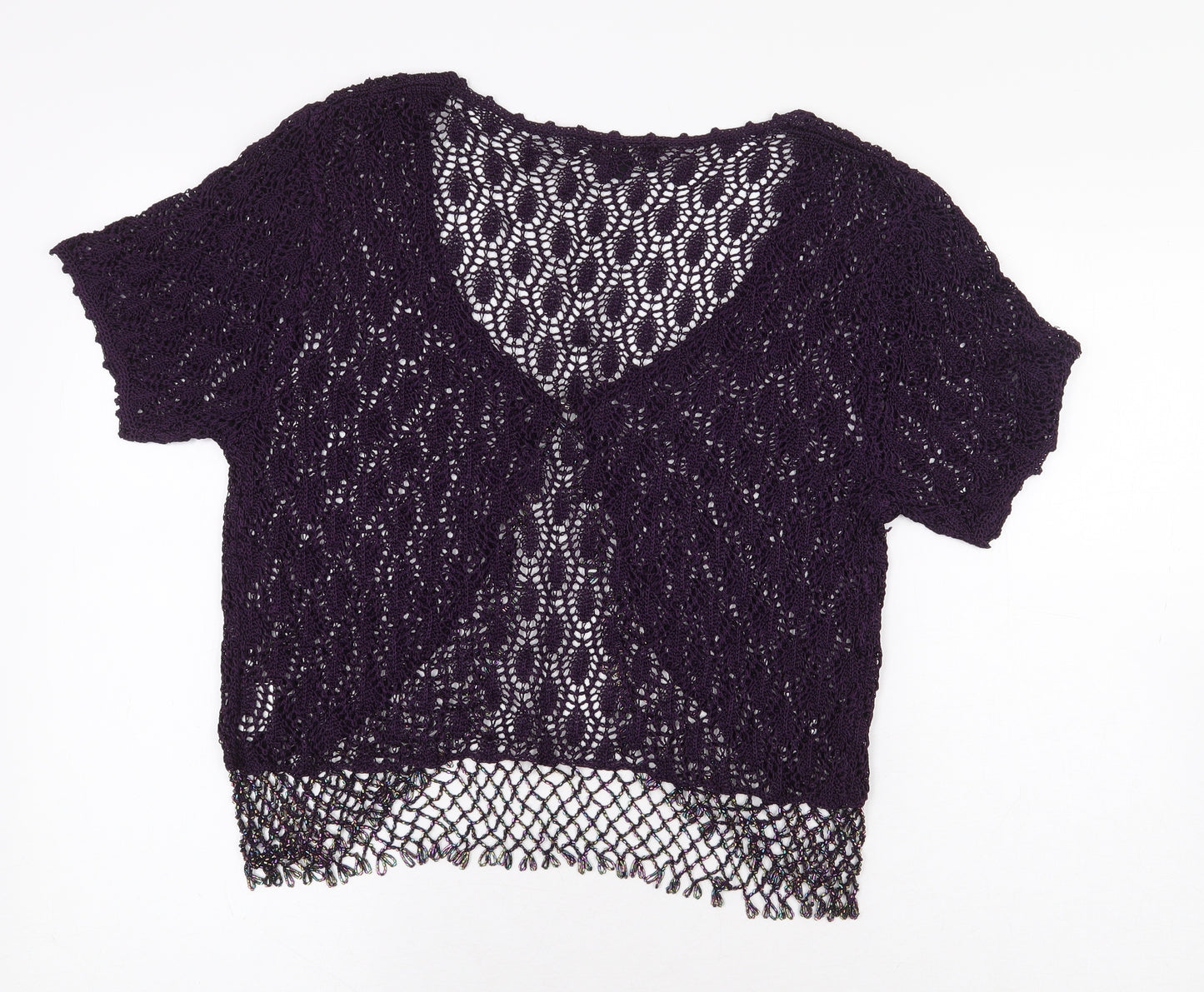 Casamia Womens Purple Viscose Basic Blouse Size S V-Neck - Beaded Cuff Trim