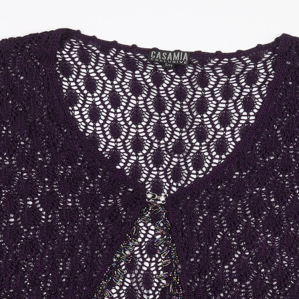 Casamia Womens Purple Viscose Basic Blouse Size S V-Neck - Beaded Cuff Trim
