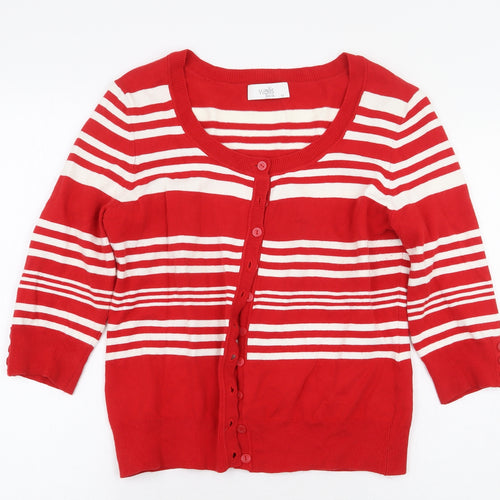 Wallis Womens Red Striped Cotton Cardigan Sweatshirt Size 14 Button