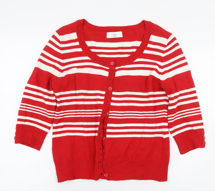 Wallis Womens Red Striped Cotton Cardigan Sweatshirt Size 14 Button