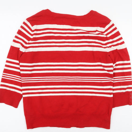 Wallis Womens Red Striped Cotton Cardigan Sweatshirt Size 14 Button