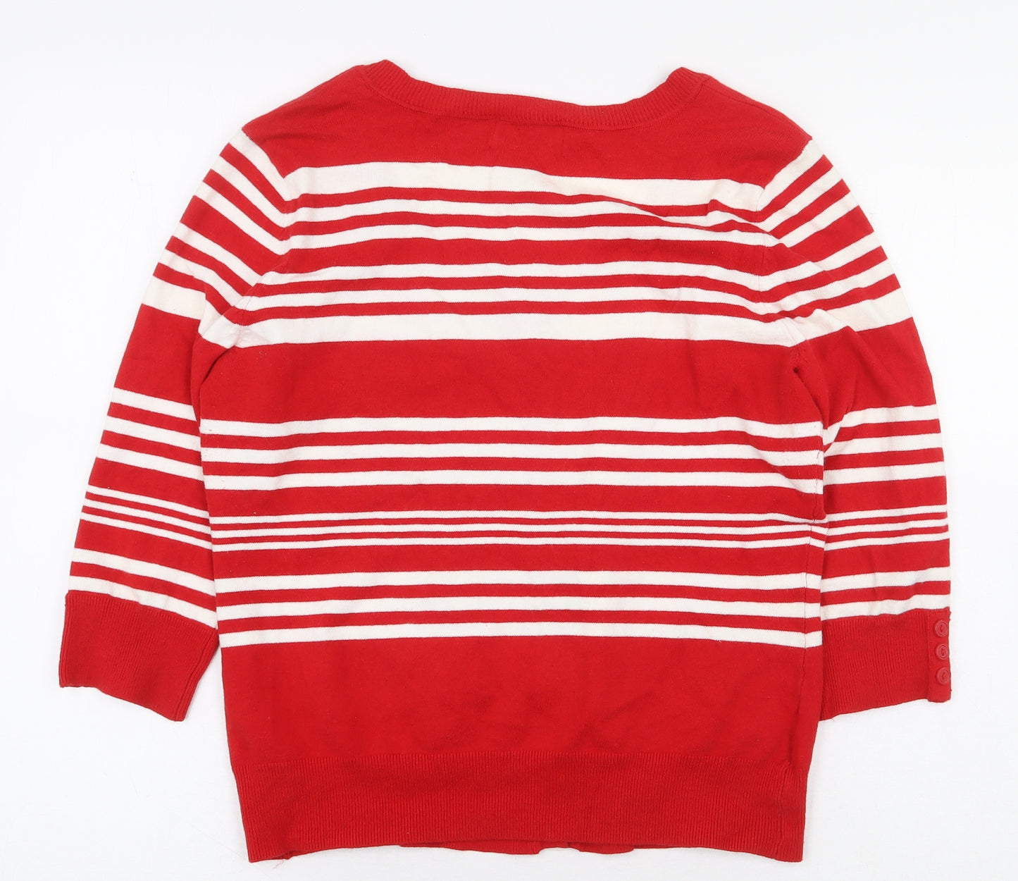 Wallis Womens Red Striped Cotton Cardigan Sweatshirt Size 14 Button