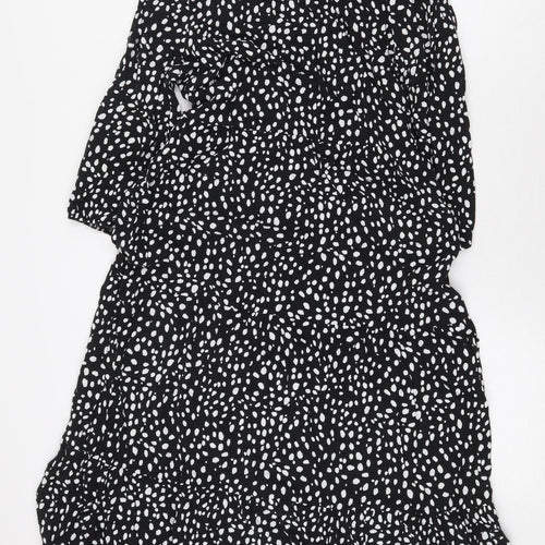 New Look Womens Black Animal Print Viscose A-Line Size 12 Round Neck Button