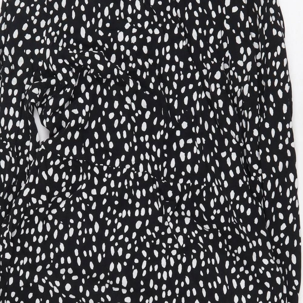 New Look Womens Black Animal Print Viscose A-Line Size 12 Round Neck Button