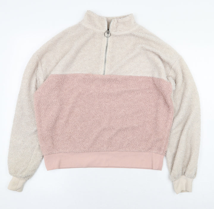 New Look Womens Pink Colourblock Polyester Pullover Sweatshirt Size 10 Zip