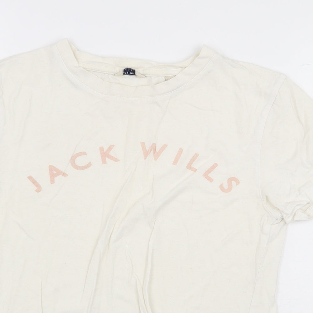 Jack Wills Womens White Cotton Basic T-Shirt Size 10 Round Neck