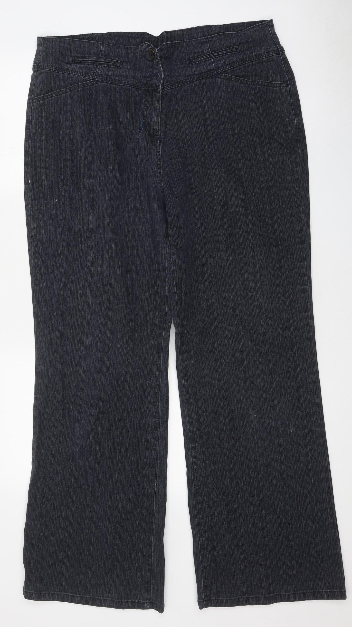 Per Una Womens Black Cotton Wide-Leg Jeans Size 18 L27 in Regular Zip