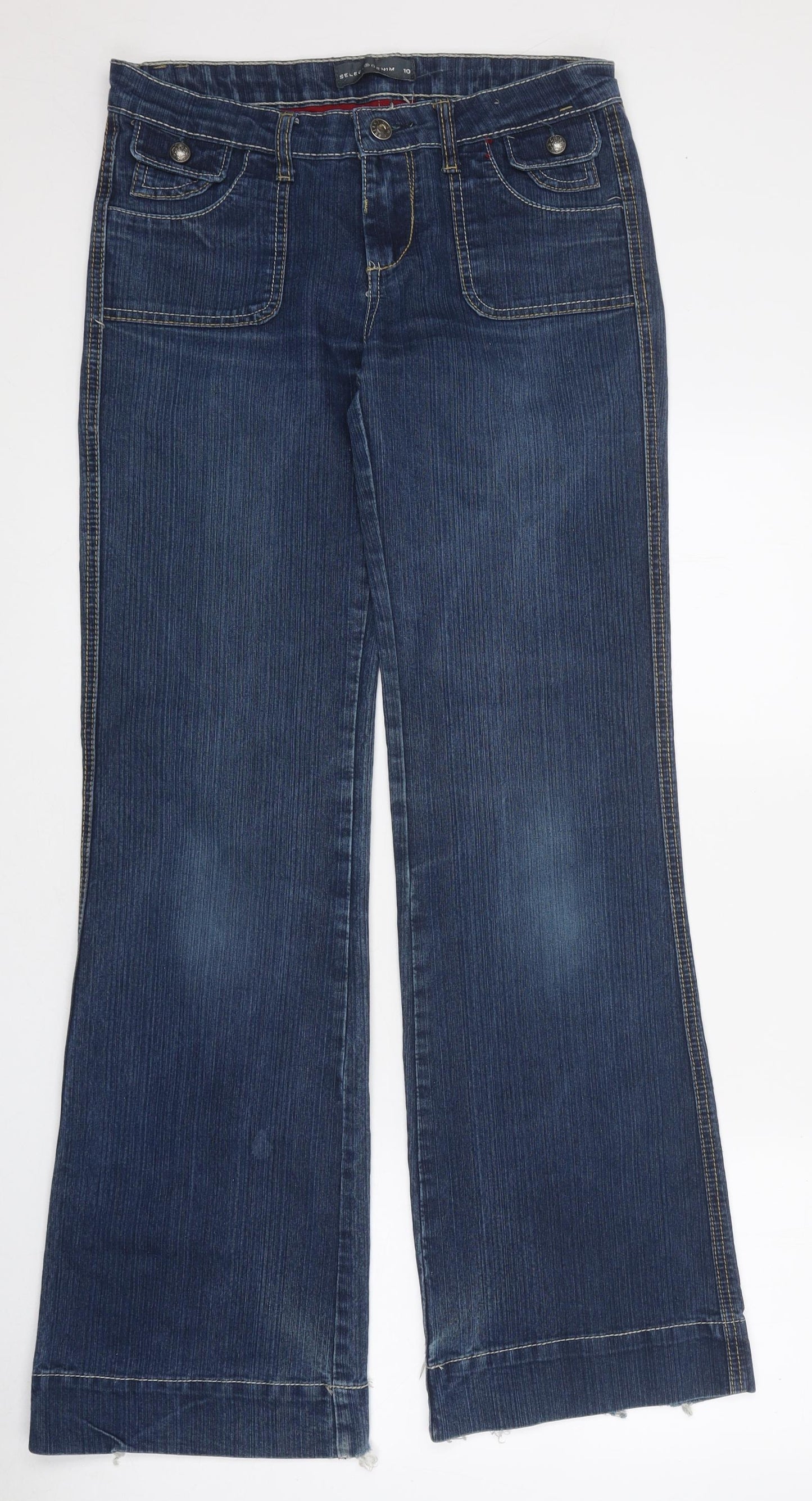 Select Womens Blue 100% Cotton Flared Jeans Size 10 L32 in Regular Zip