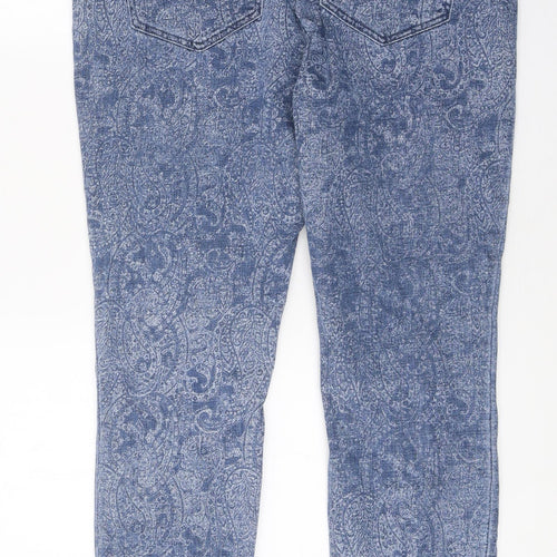 NEXT Womens Blue Geometric 100% Cotton Skinny Jeans Size 16 L27 in Regular Zip