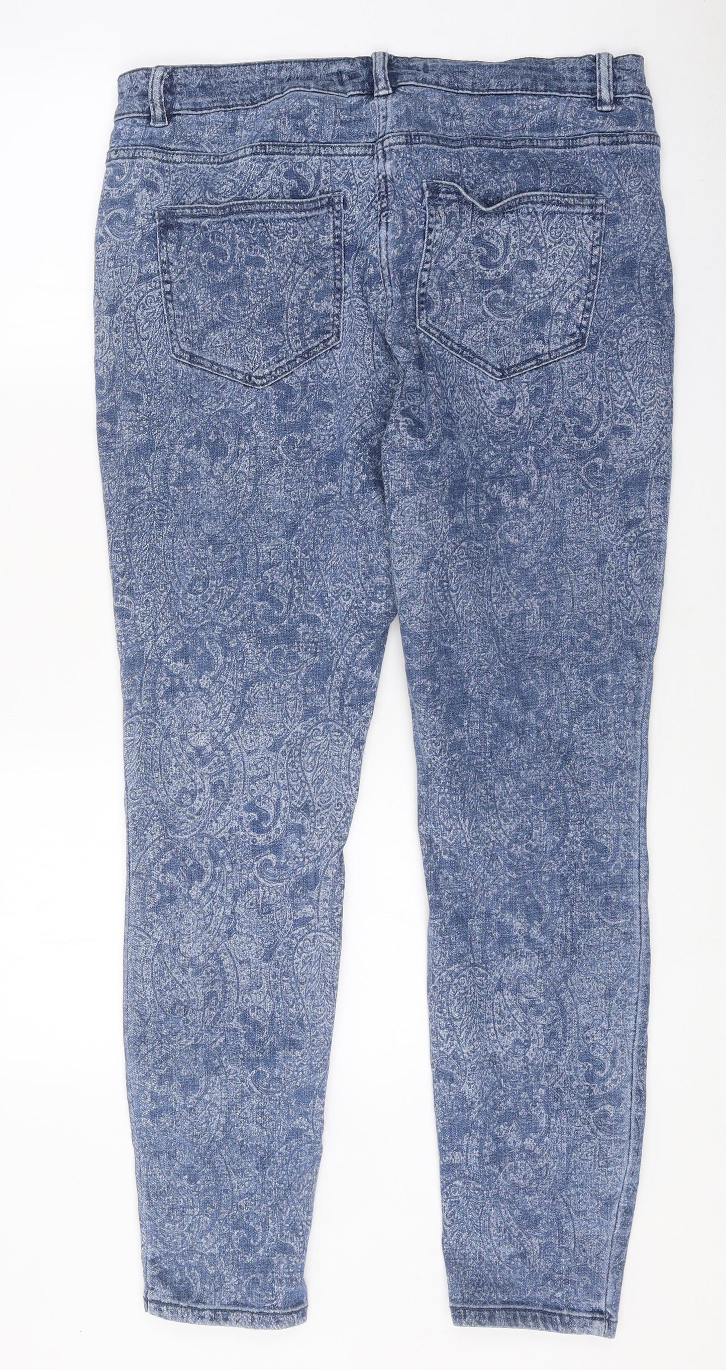 NEXT Womens Blue Geometric 100% Cotton Skinny Jeans Size 16 L27 in Regular Zip