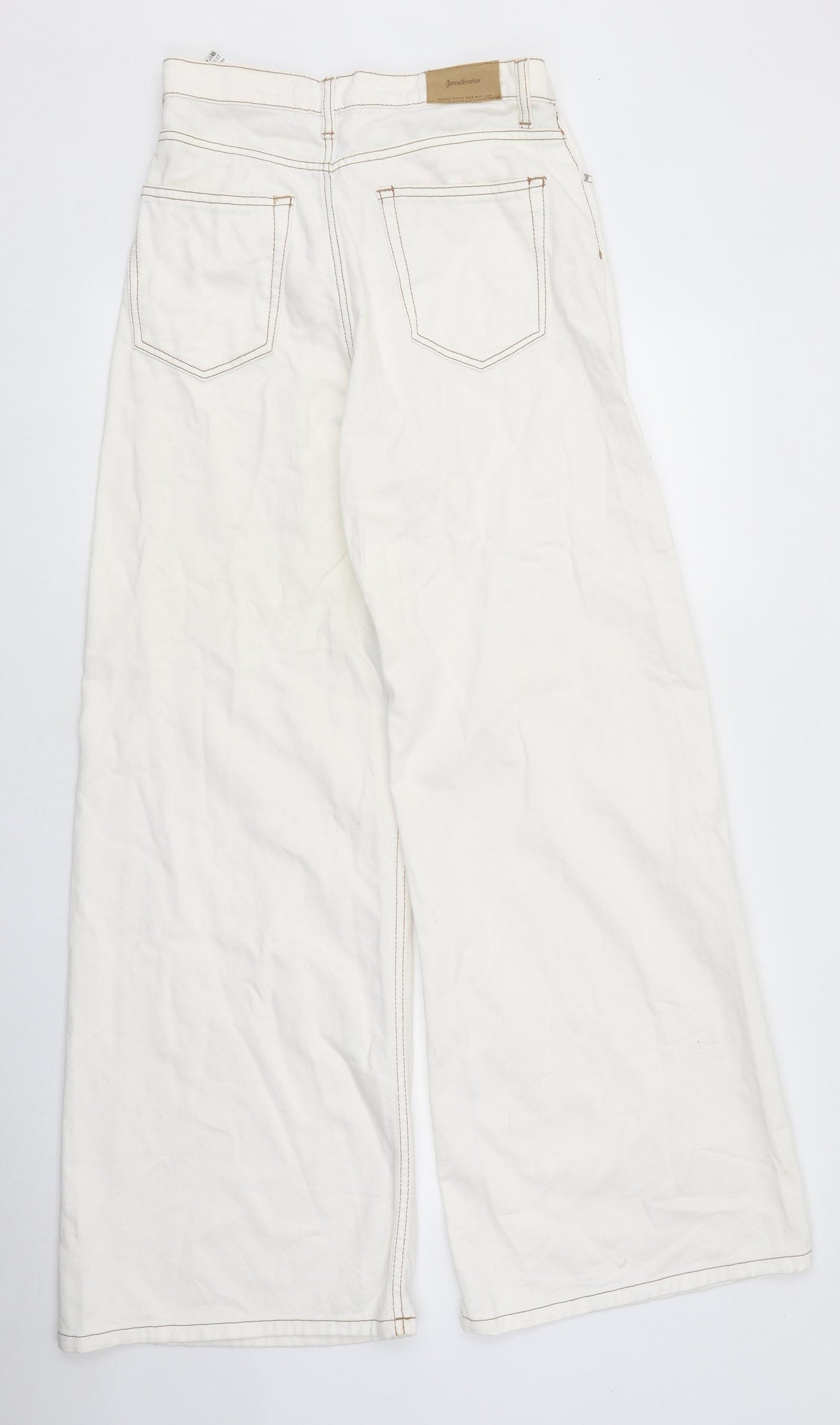 Stradivarius Womens White 100% Cotton Wide-Leg Jeans Size 10 L34 in Regular Zip