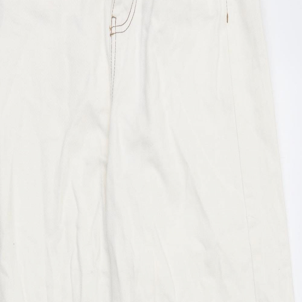 Stradivarius Womens White 100% Cotton Wide-Leg Jeans Size 10 L34 in Regular Zip