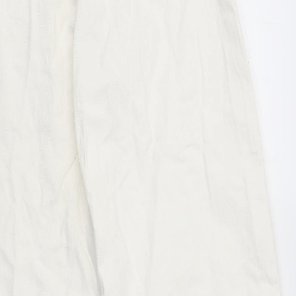 Stradivarius Womens White 100% Cotton Wide-Leg Jeans Size 10 L34 in Regular Zip