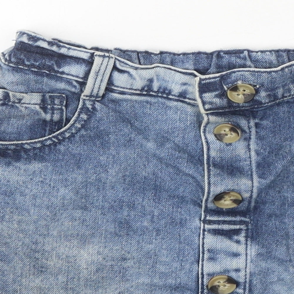 F&F Girls Blue Cotton Mini Skirt Size 10-11 Years Regular Button