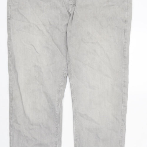 Marks and Spencer Mens Grey Cotton Straight Jeans Size 36 in L31 in Regular Zip