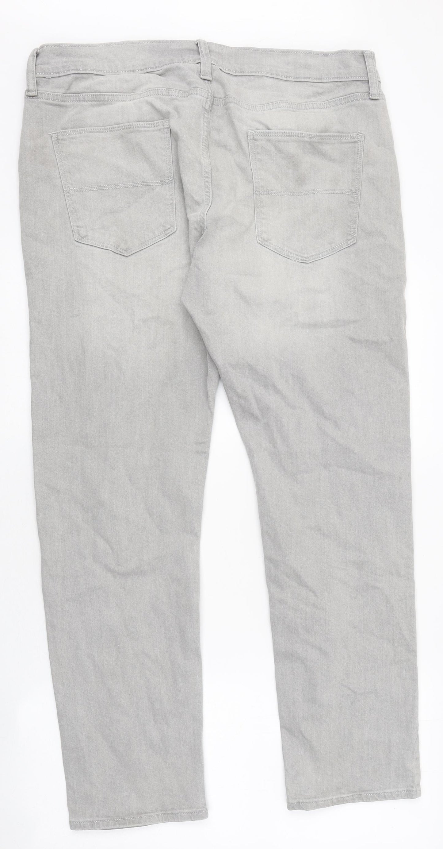 Marks and Spencer Mens Grey Cotton Straight Jeans Size 36 in L31 in Regular Zip