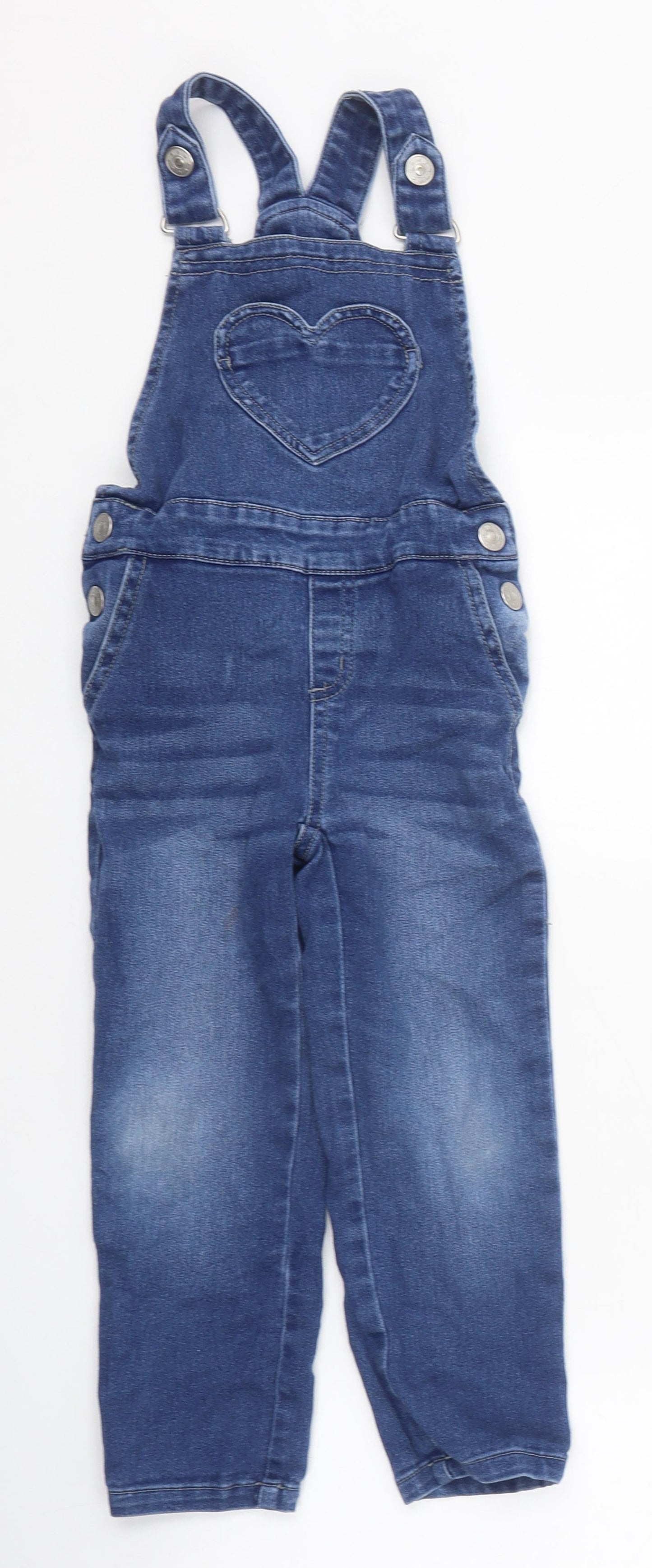 E-vie Girls Blue 100% Cotton Dungaree One-Piece Size 4 Years Button