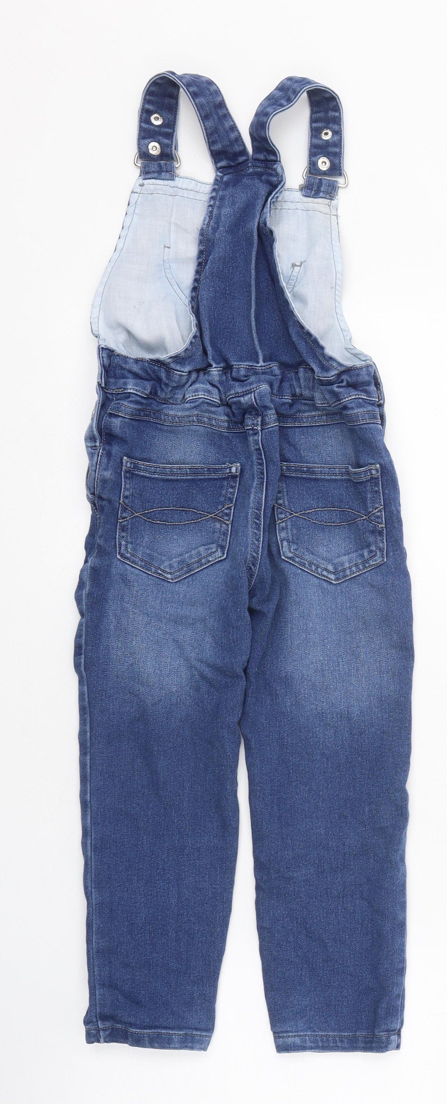 E-vie Girls Blue 100% Cotton Dungaree One-Piece Size 4 Years Button
