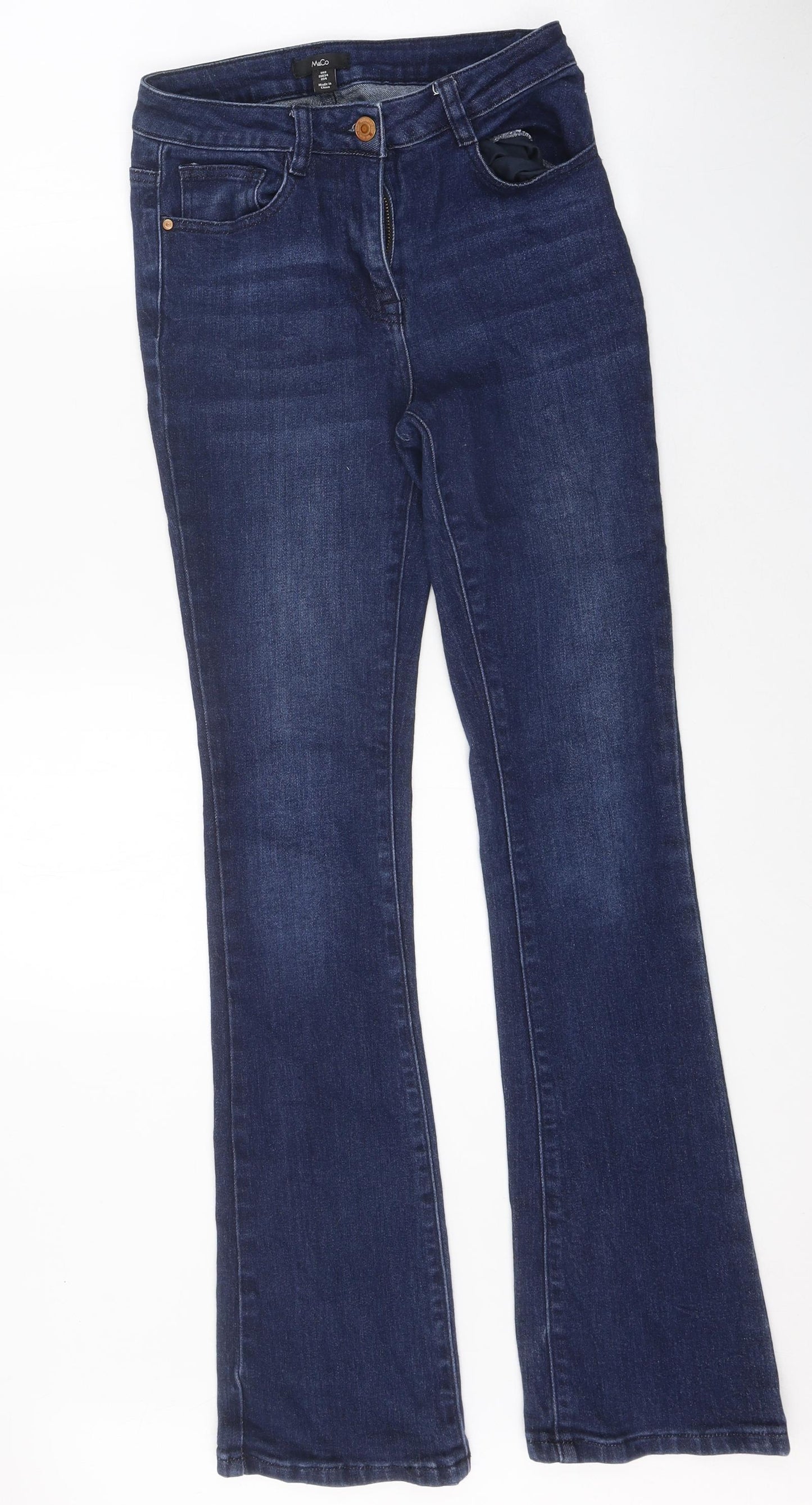 M&Co Womens Blue 100% Cotton Flared Jeans Size 8 L32 in Regular Zip
