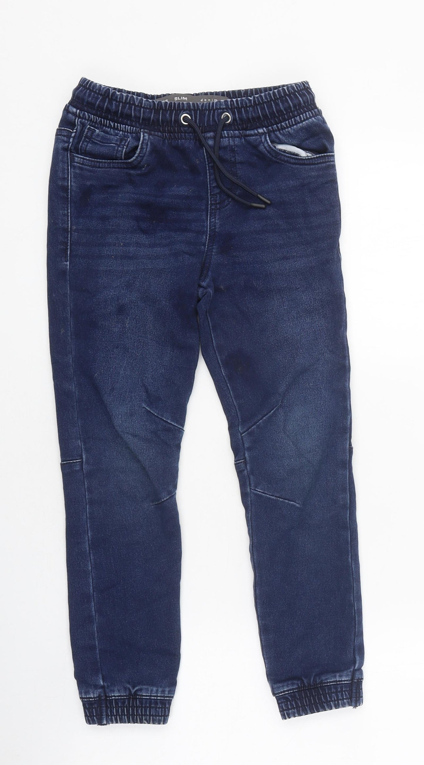 Primark Boys Blue 100% Cotton Capri Jeans Size 6-7 Years Regular Drawstring