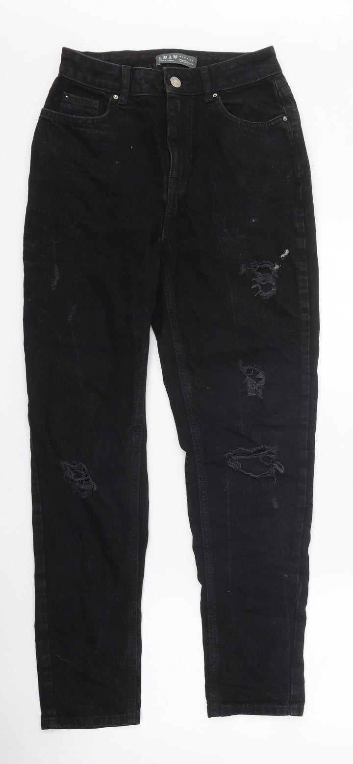 Primark Womens Black 100% Cotton Tapered Jeans Size 6 L31 in Regular Zip