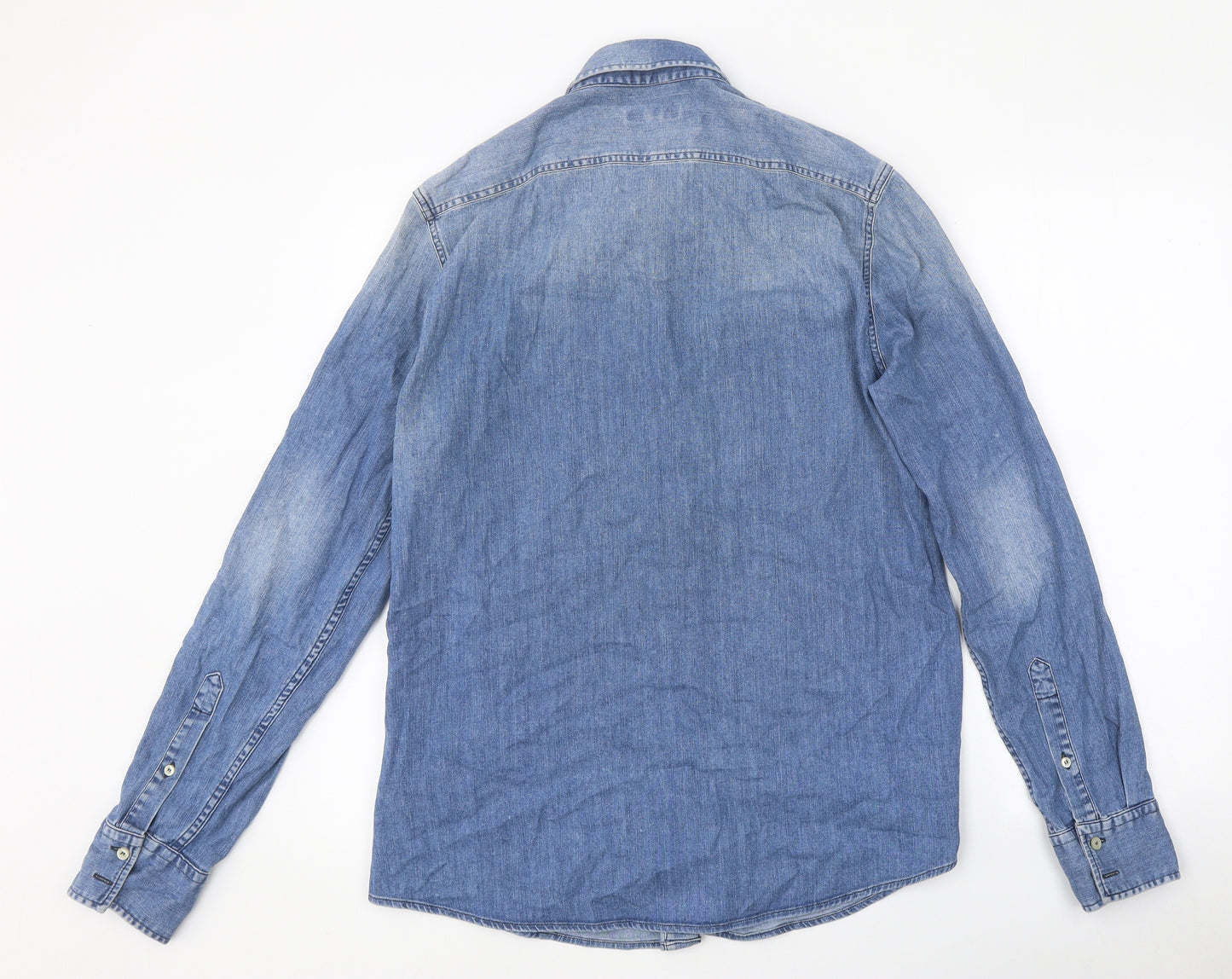 Replay Mens Blue Cotton Button-Up Size M Collared Button