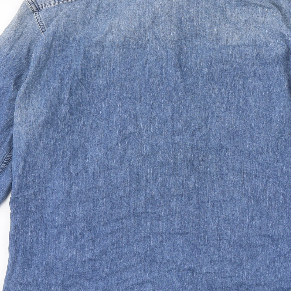 Replay Mens Blue Cotton Button-Up Size M Collared Button