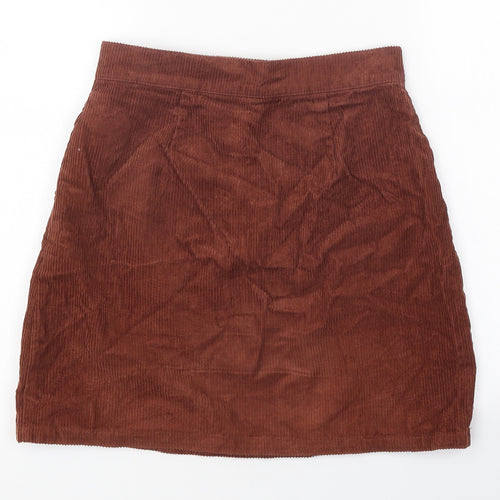 Primark Womens Brown Cotton Mini Skirt Size 8 Zip