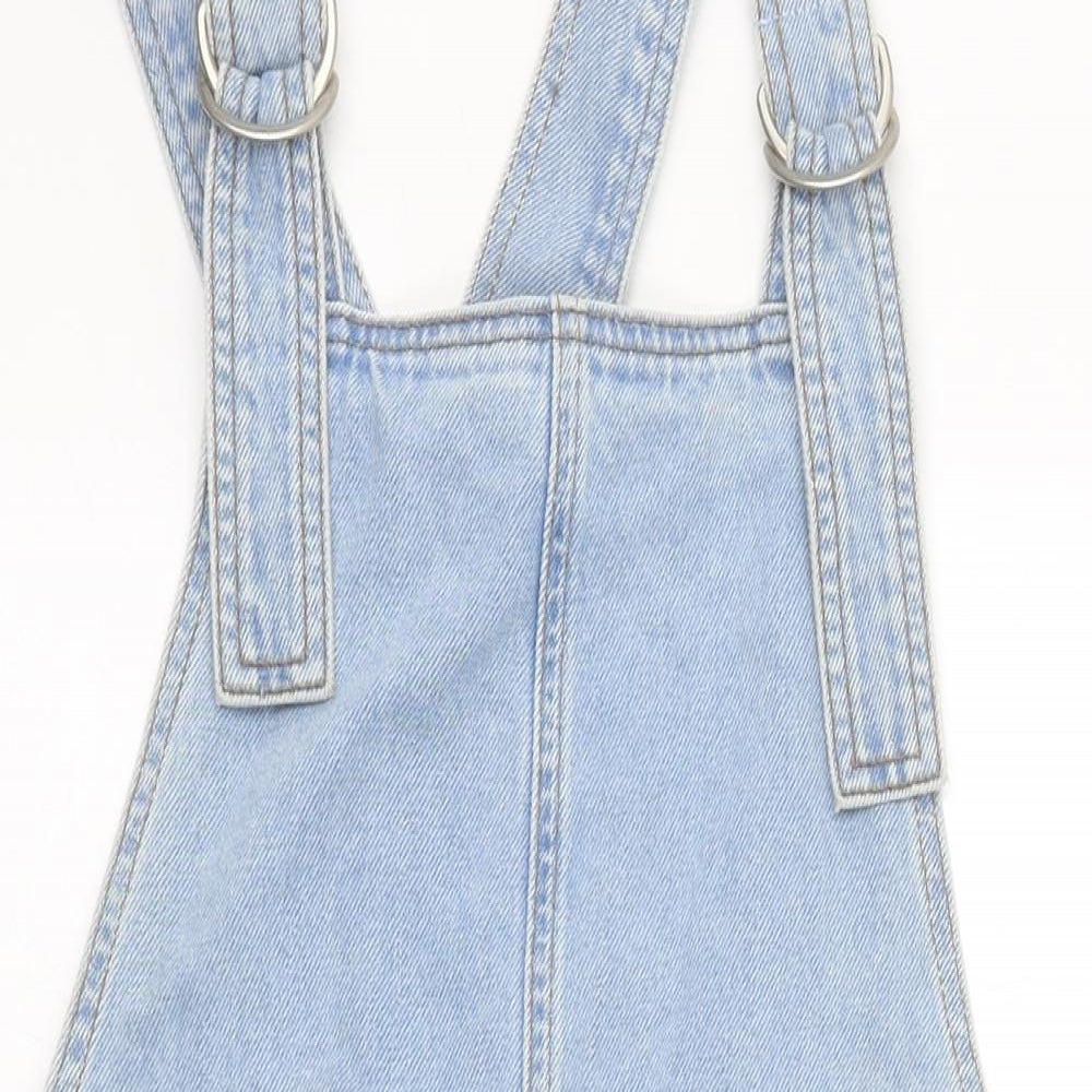 Topshop Womens Blue 100% Cotton Pinafore/Dungaree Dress Size 6 Square Neck Hook & Loop