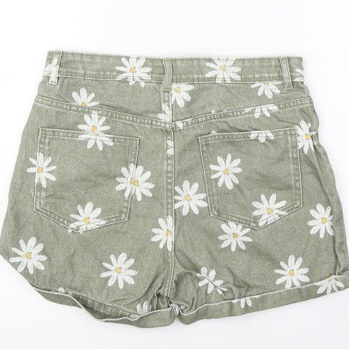 Marks and Spencer Girls Green Floral Cotton Mom Shorts Size 12-13 Years Regular Zip - Daisies