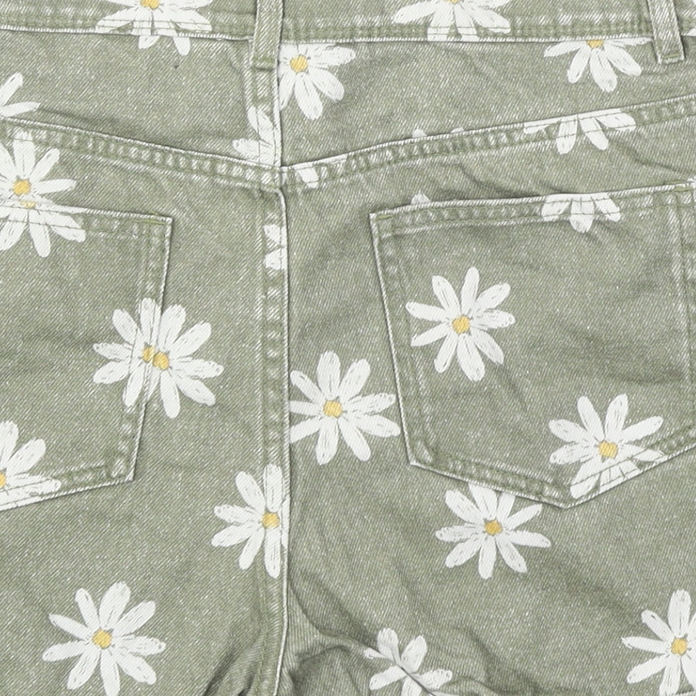 Marks and Spencer Girls Green Floral Cotton Mom Shorts Size 12-13 Years Regular Zip - Daisies
