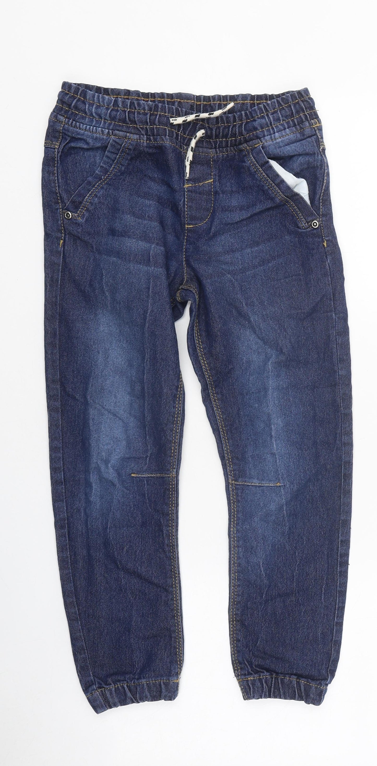 Preworn Boys Blue Cotton Tapered Jeans Size 6 Years Regular Drawstring
