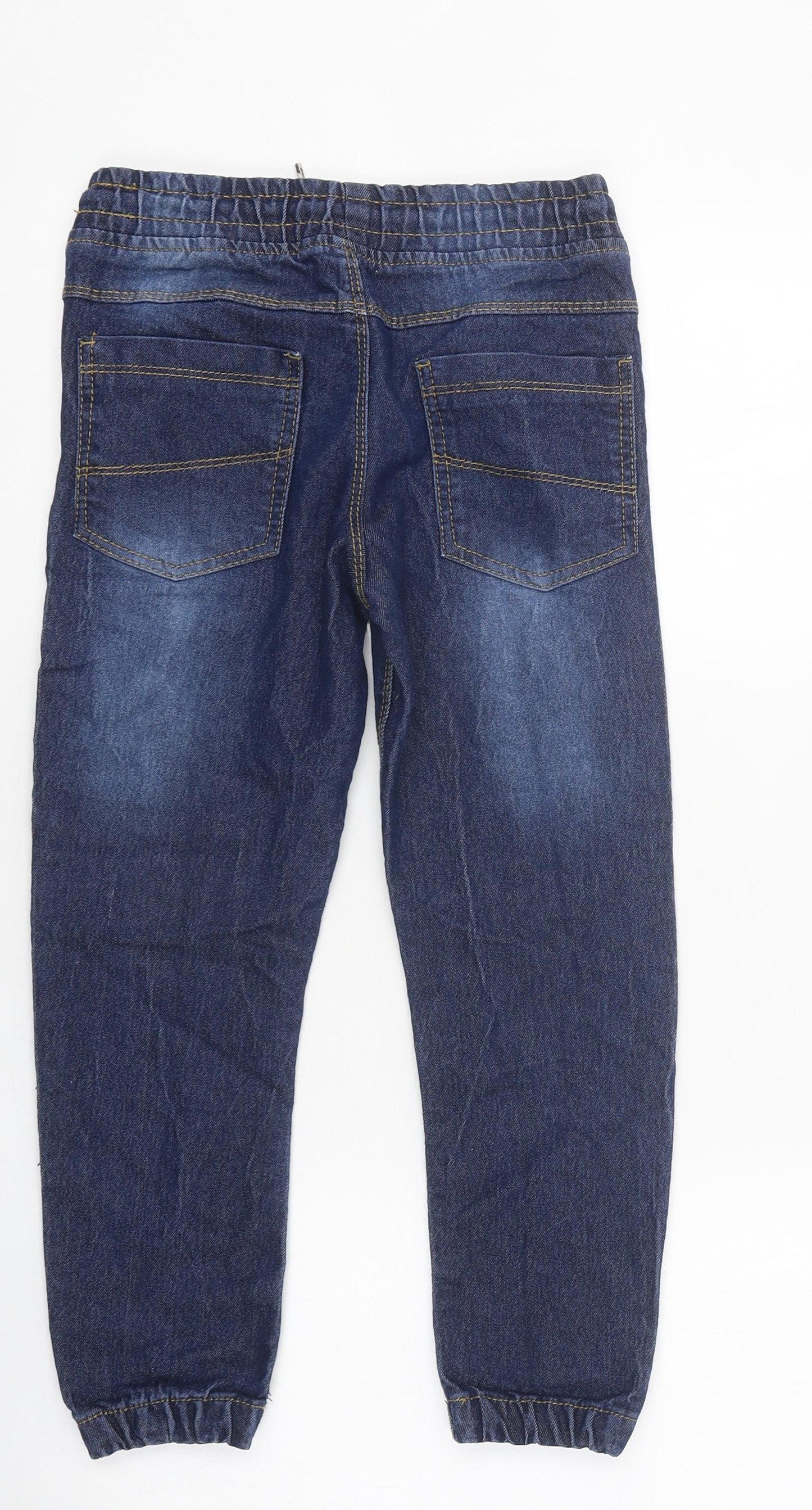 Preworn Boys Blue Cotton Tapered Jeans Size 6 Years Regular Drawstring
