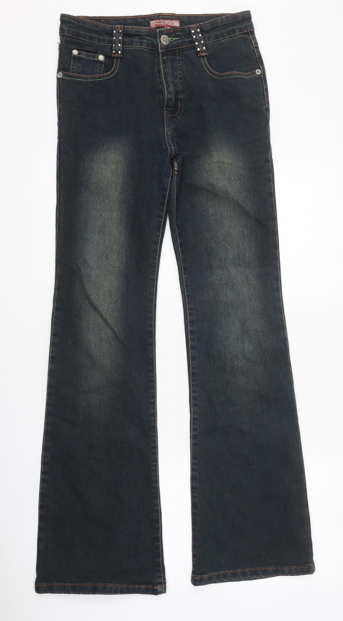 Miss Harvey Womens Black 100% Cotton Flared Jeans Size 8 L33 in Regular Zip