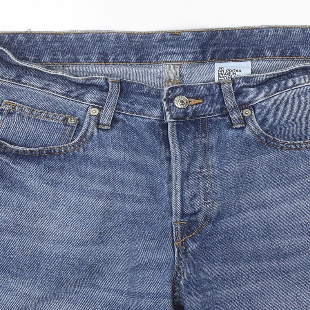 H&M Mens Blue Cotton Biker Shorts Size 30 in L9 in Regular Zip