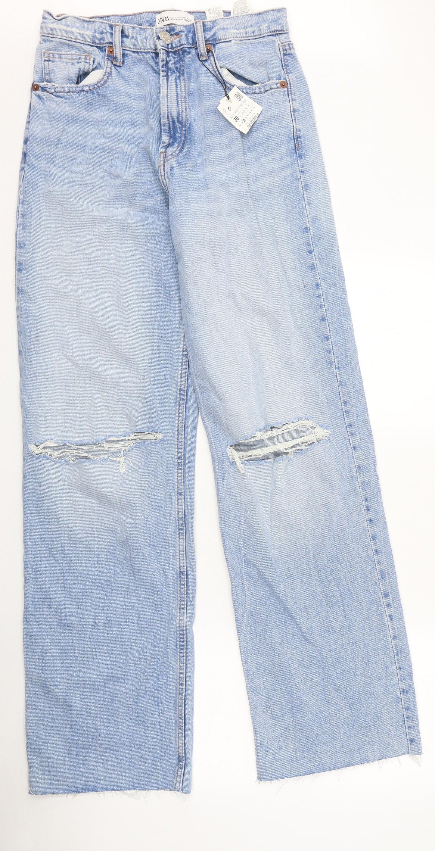 Zara Womens Blue 100% Cotton Wide-Leg Jeans Size 36 in L30 in Regular Zip