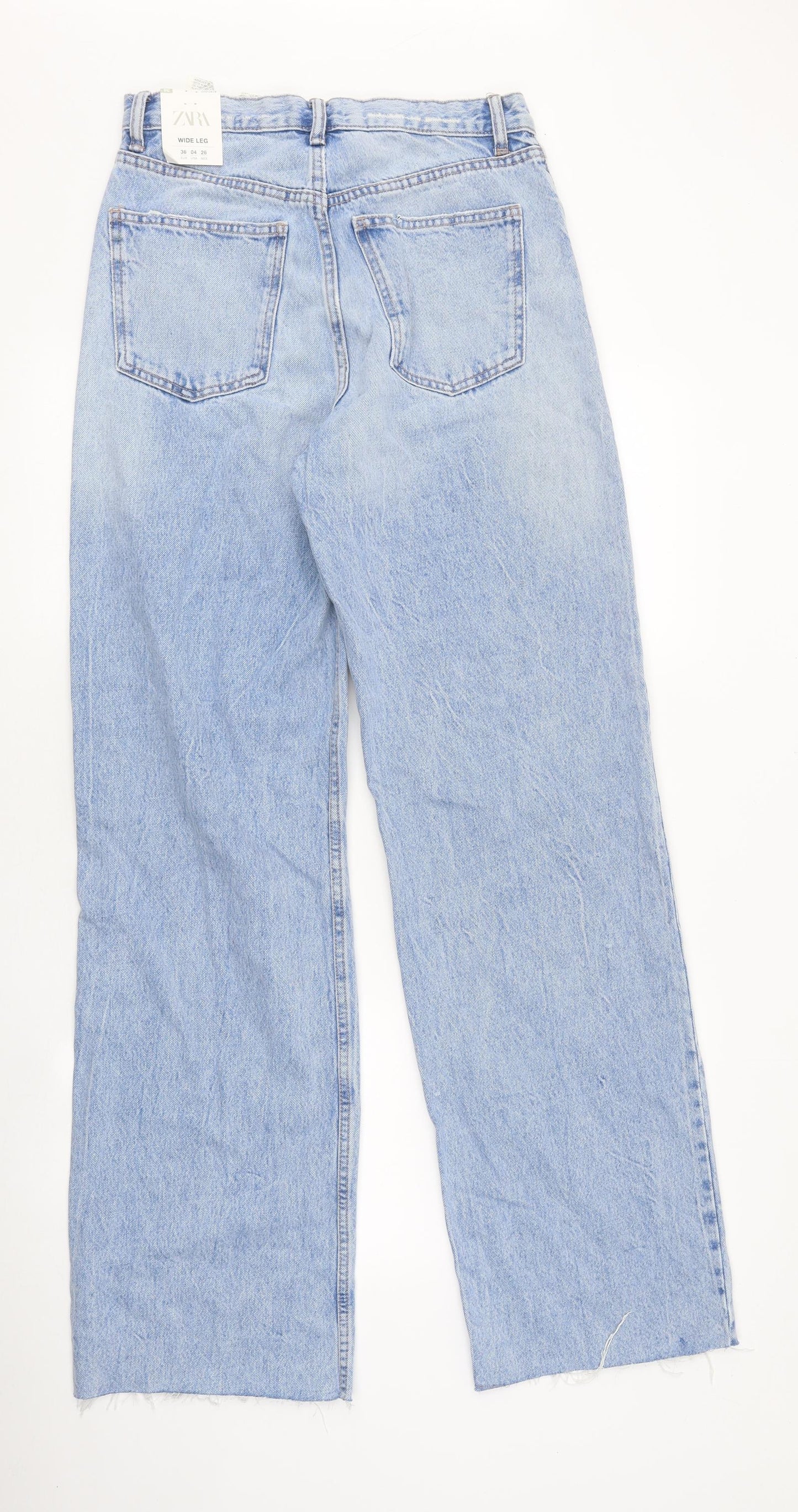 Zara Womens Blue 100% Cotton Wide-Leg Jeans Size 36 in L30 in Regular Zip