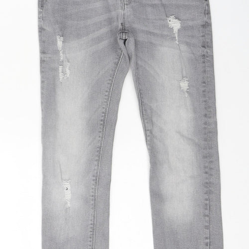 NEXT Boys Grey 100% Cotton Skinny Jeans Size 9 Months Regular Zip - Distressed