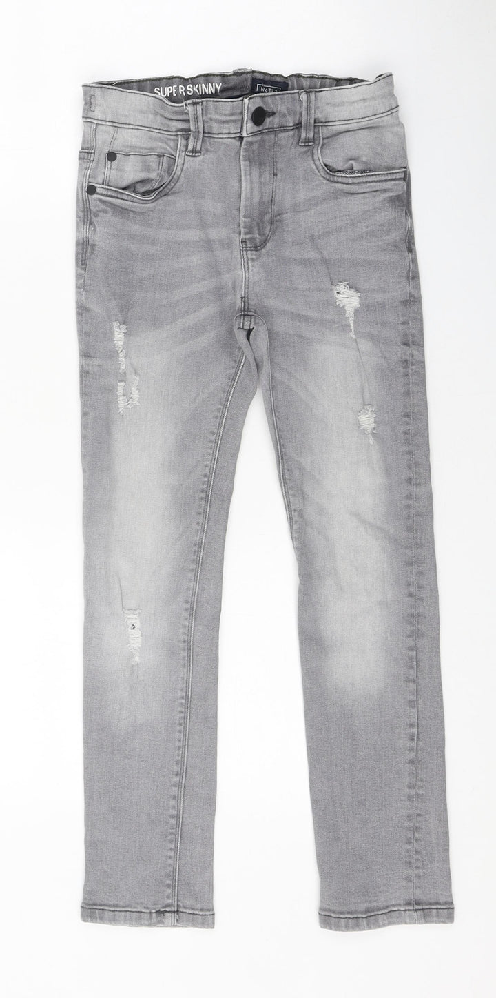 NEXT Boys Grey 100% Cotton Skinny Jeans Size 9 Months Regular Zip - Distressed